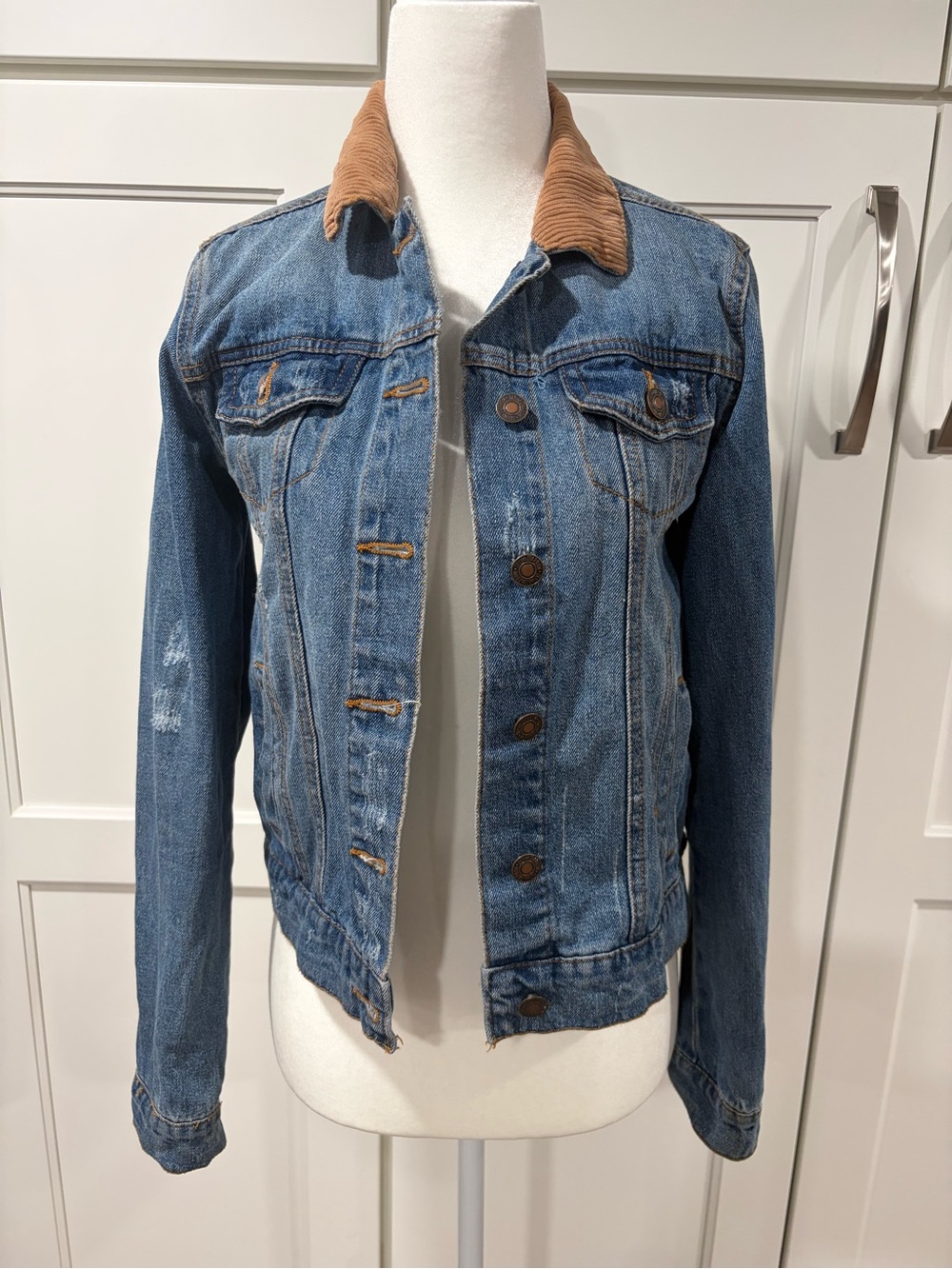 Sky and Sparrow Blue Denim Jacket with Tan Corduroy Collar